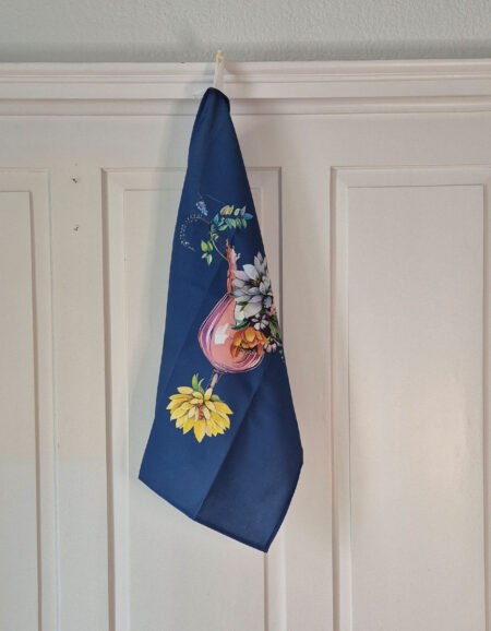 Tea towel  - Floral Fizz with dark blue background