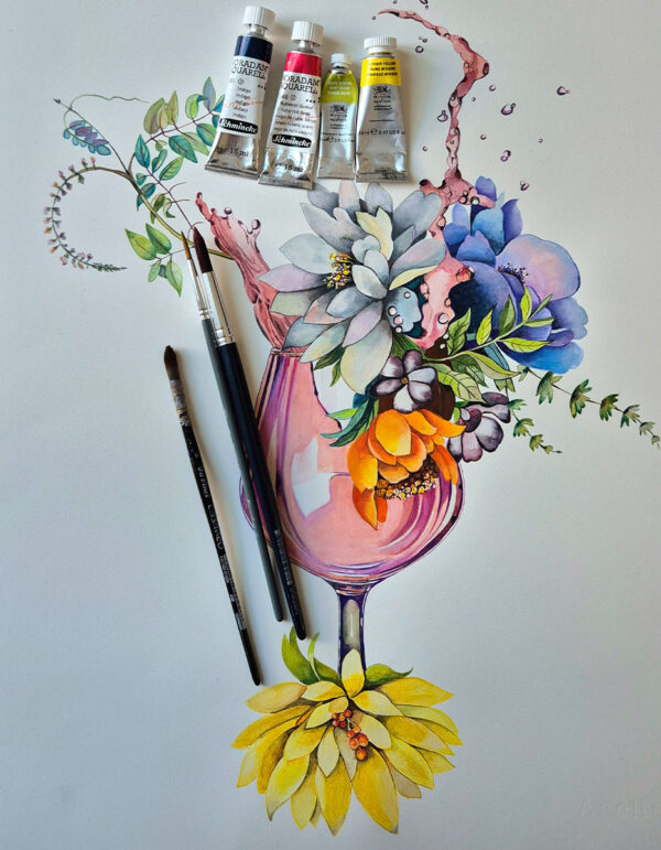 Tea towel  - Floral Fizz with light grey backround - Image 3